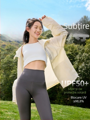 Geacă de exterior cu glugă, UPF50+ protecție UV, uscare rapidă, respirabilă, din nylon