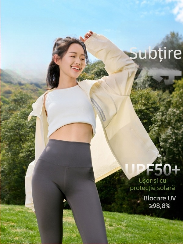 Geacă de exterior cu glugă, UPF50+ protecție UV, uscare rapidă, respirabilă, din nylon
