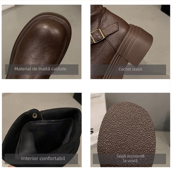 Ghete feminine de modă până la gambe, purtare dublă, PU partea superioară, talpă din cauciuc, vârf rotund, toc gros 3–5 cm