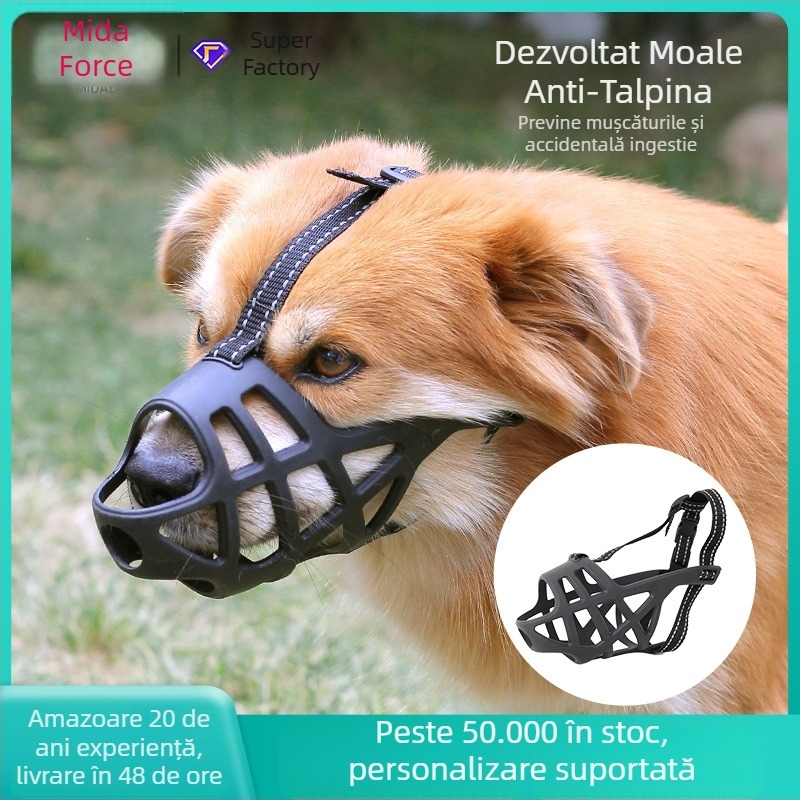 Măști de bot pentru câini - moale, respirabilă, fixare bidirecțională împotriva mușcăturilor, material TPR, Middall, ambalaj 50 bucățì