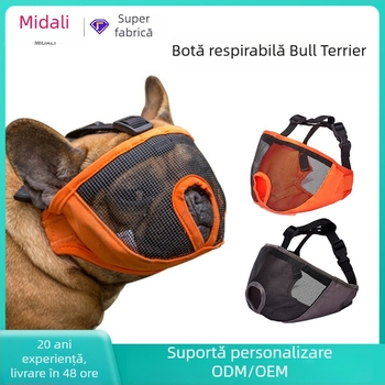 Muzzle pentru bulldog cu design de nas scurt, din Webbing Mesh Oxford Cloth și cataramă din plastic; ambalaj 77 bucăți; etichetă privată licențiată Middall.