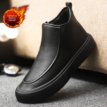 Ghete bărbați Martin din PU, căptușite cu fleece, până la mijlocul gambelor, rezistente la apă, anti-derapare