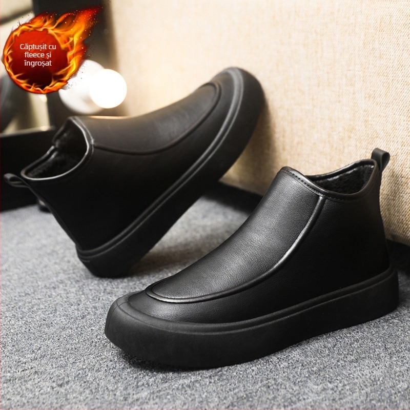 Ghete bărbați Martin din PU, căptușite cu fleece, până la mijlocul gambelor, rezistente la apă, anti-derapare