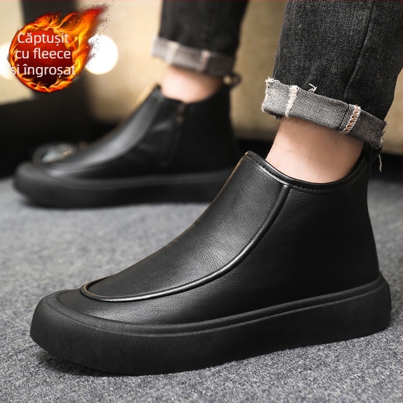 Ghete bărbați Martin din PU, căptușite cu fleece, până la mijlocul gambelor, rezistente la apă, anti-derapare