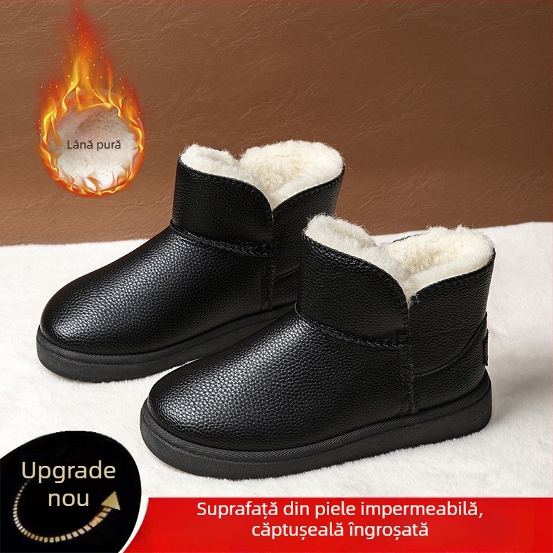 Cizme de iarnă pentru zăpadă, căptușite cu fleece, încălzite, talpă antiderapantă, partea superioară PU, talpa PVC, vârf rotund, toc plat