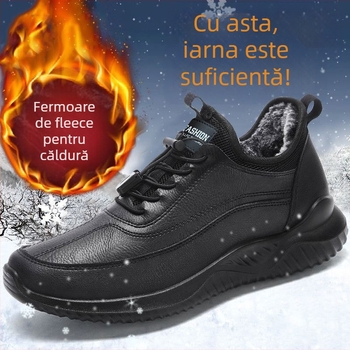 Ghete de iarnă pentru bărbați, PU pe partea superioară, talpă din plastic, șireturi în față, talpă groasă, vârf rotund