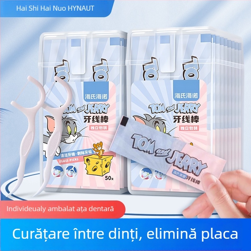Bețișoare Hainuo din ață dentară, de unică folosință, ambalate individual, portabile, 50 buc