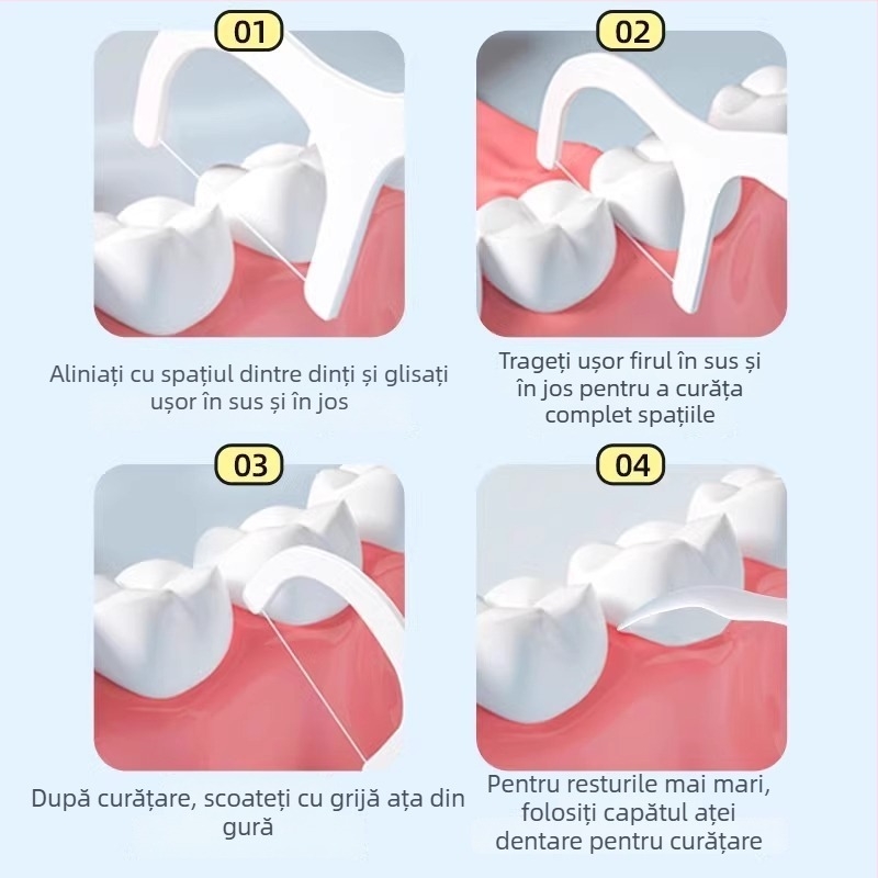 Bețișoare Hainuo din ață dentară, de unică folosință, ambalate individual, portabile, 50 buc