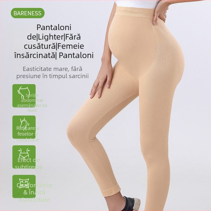 Colanți de maternitate fără cusături pentru yoga, talie înaltă, lungi, ridicare a feselor, grosime medie, amestec nylon-spandex
