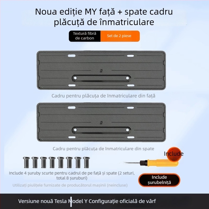 Suport placă de înmatriculare pentru Tesla Model Y — din plastic, protecție totală, compatibil cu Model Y