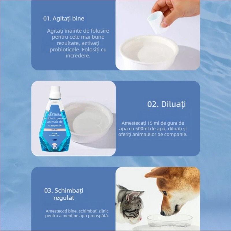 KIMHOME Lichid de gură pentru animale de companie – Respirație proaspătă, Îndepărtarea petelor de pe dinți, Îngrijire a gingiilor, Utilizare generală