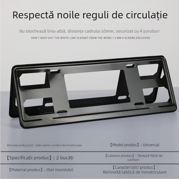 Ramă de plăcuță de înmatriculare pentru vehicul, din oțel inoxidabil, tip snap-on, modelul G-T-03, compatibilă cu plăci albastre