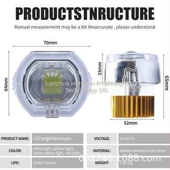 Far frontal încorporat pentru motocicletă, lentilă convexă, corp din aluminiu, 12V, 2800 lm, LED de înaltă putere