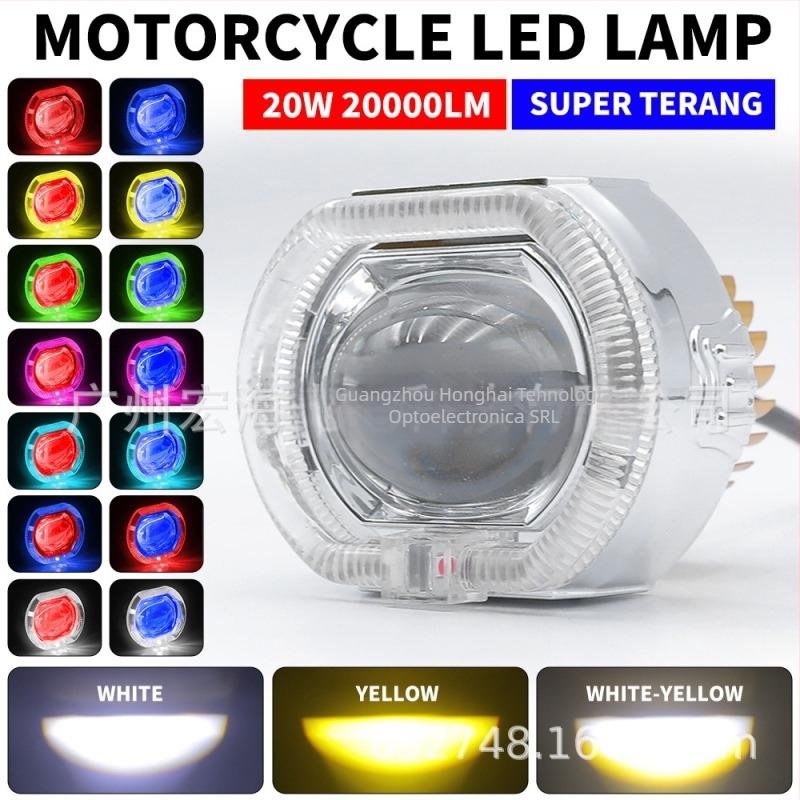 Far frontal încorporat pentru motocicletă, lentilă convexă, corp din aluminiu, 12V, 2800 lm, LED de înaltă putere