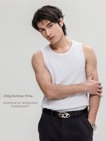 Tricou fără mâneci — culoare solidă, 95% bumbac, țesătură mercerizată, decor cu linie încorporată