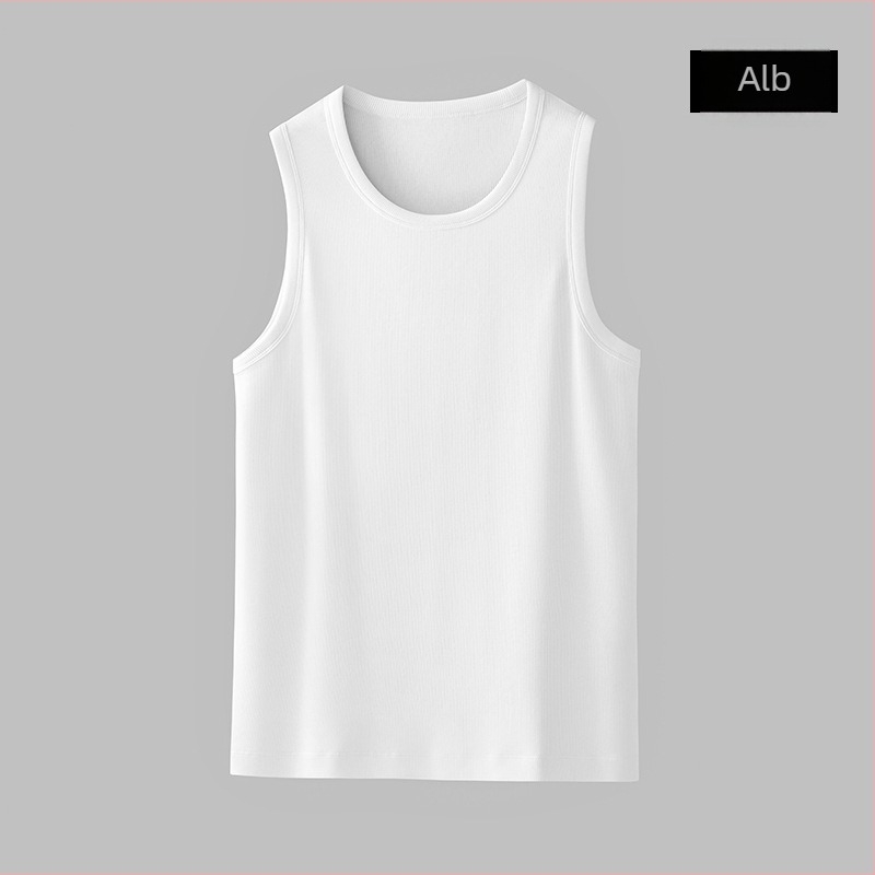 Tricou fără mâneci — culoare solidă, 95% bumbac, țesătură mercerizată, decor cu linie încorporată