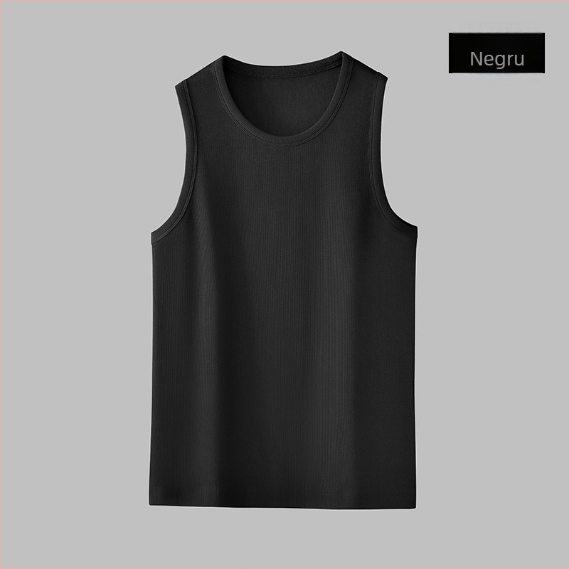 Tricou fără mâneci — culoare solidă, 95% bumbac, țesătură mercerizată, decor cu linie încorporată