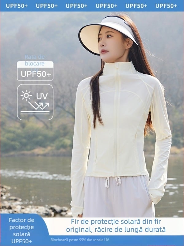 Jachetă de vânt pentru femei cu protecție UV UPF50+, din nylon, respirabilă, fermoar