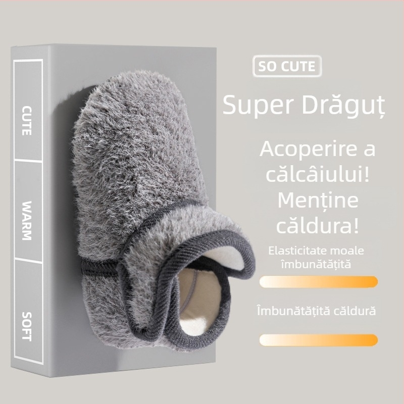 Pantofi interior pentru copii, cu partea superioară din catifea Velur, căptuți cu căptușeală fleece, închidere Velcro, talpă TPR