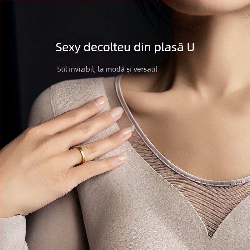 Top termic pentru femei, cu sutien integrat și pernă pentru bust, mâneci lungi, țesătură groasă din poliester, cald, culoare solidă