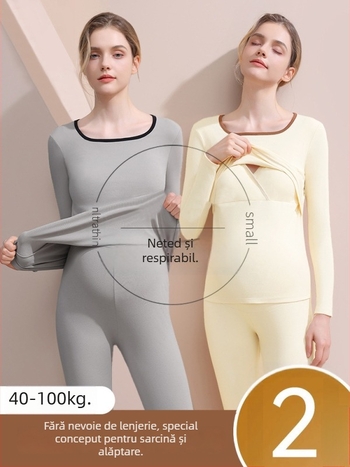 Set matern pentru toamnă-iarna cu acces pentru alăptare (top și pantaloni) — mâneci lungi, poliester 90–95%, fără cute, cu pernuțe detașabile pentru sâni