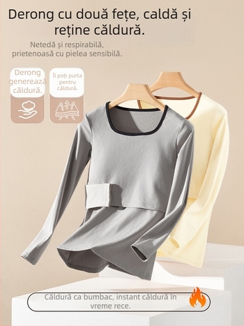 Set matern pentru toamnă-iarna cu acces pentru alăptare (top și pantaloni) — mâneci lungi, poliester 90–95%, fără cute, cu pernuțe detașabile pentru sâni