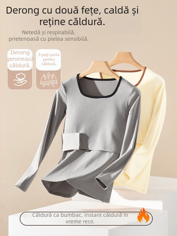 Set matern pentru toamnă-iarna cu acces pentru alăptare (top și pantaloni) — mâneci lungi, poliester 90–95%, fără cute, cu pernuțe detașabile pentru sâni