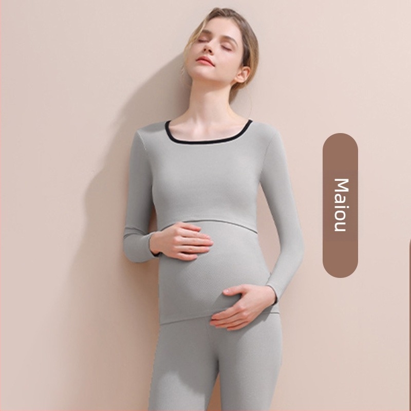 Set matern pentru toamnă-iarna cu acces pentru alăptare (top și pantaloni) — mâneci lungi, poliester 90–95%, fără cute, cu pernuțe detașabile pentru sâni