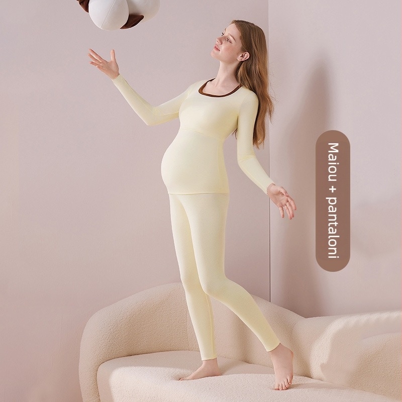 Set matern pentru toamnă-iarna cu acces pentru alăptare (top și pantaloni) — mâneci lungi, poliester 90–95%, fără cute, cu pernuțe detașabile pentru sâni