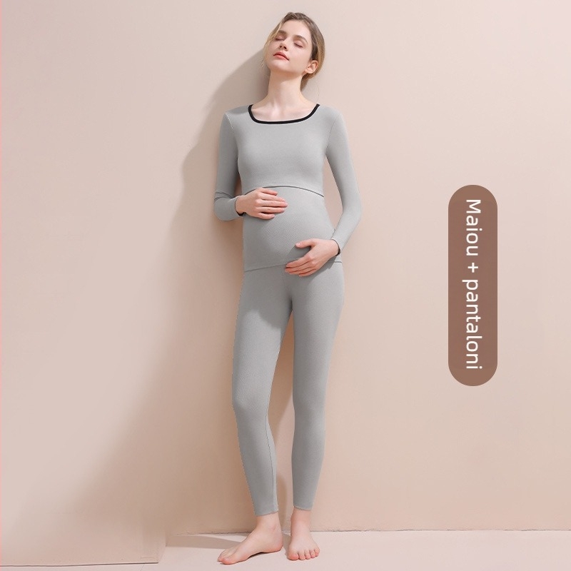 Set matern pentru toamnă-iarna cu acces pentru alăptare (top și pantaloni) — mâneci lungi, poliester 90–95%, fără cute, cu pernuțe detașabile pentru sâni