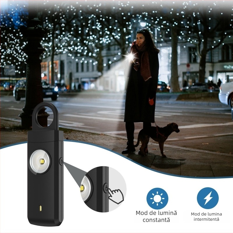 Alarmă personală pentru femei, vârstnici și copii - 130 dB, reîncărcabilă, lumină LED, model MSA-821B, protecție împotriva lupilor