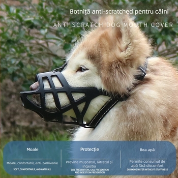 Botniță respirabilă pentru câini mari, din TPR, cu protecție anti-mușcare și anti-lătrat.