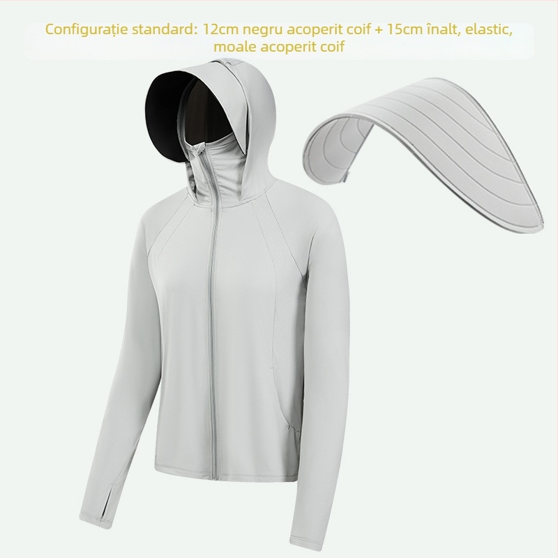 Jachetă cu glugă pentru exterior, protecție UV, respirabilă și uscare rapidă; material: fir brut 180 g, 88% nylon, 12% spandex