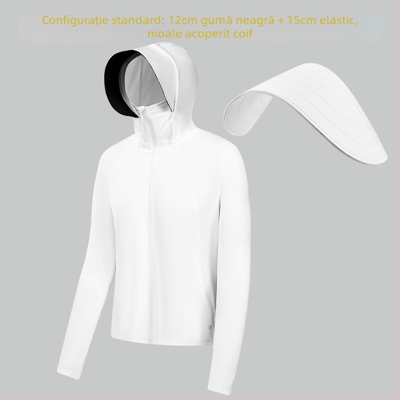 Jachetă cu glugă pentru exterior, protecție UV, respirabilă și uscare rapidă; material: fir brut 180 g, 88% nylon, 12% spandex