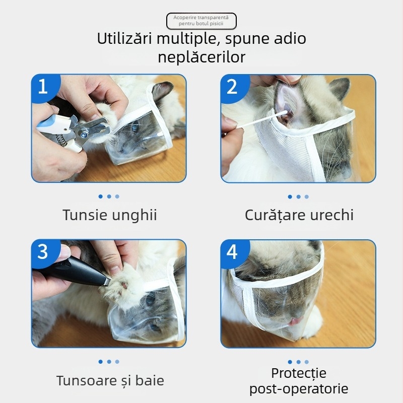 Mască transparentă pentru capul pisicii de stradă — protecție respirabilă cu vedere clară și protecție la mușcături