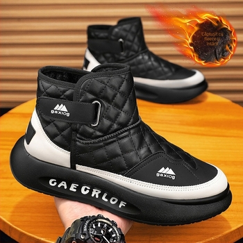 Cizme de zăpadă pentru bărbați - căptușeală din fleece, partea superioară PU, talpă PVC, impermeabile, antiderapante.