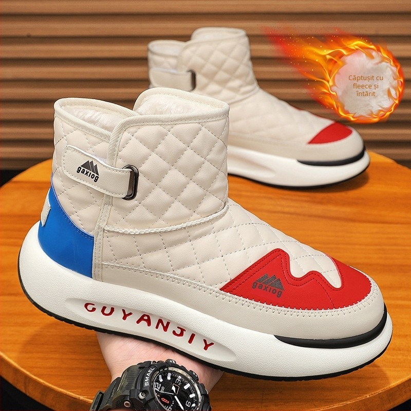 Cizme de zăpadă pentru bărbați - căptușeală din fleece, partea superioară PU, talpă PVC, impermeabile, antiderapante.