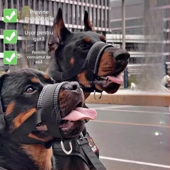 Botniță de câine pentru Doberman și German Shepherd – anti mușcare, anti lătrat, permite consumul de apă