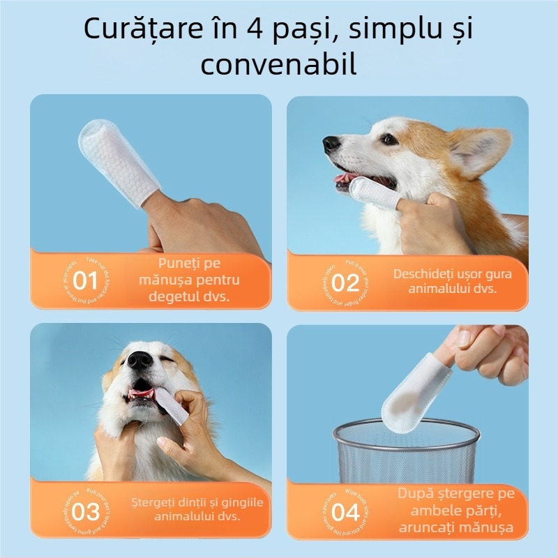Șervețele pentru curățarea dinților la animale de companie – pentru câini și pisici, îngrijire a gingiilor, țesătură nețesută, Madden/Wheat Beans