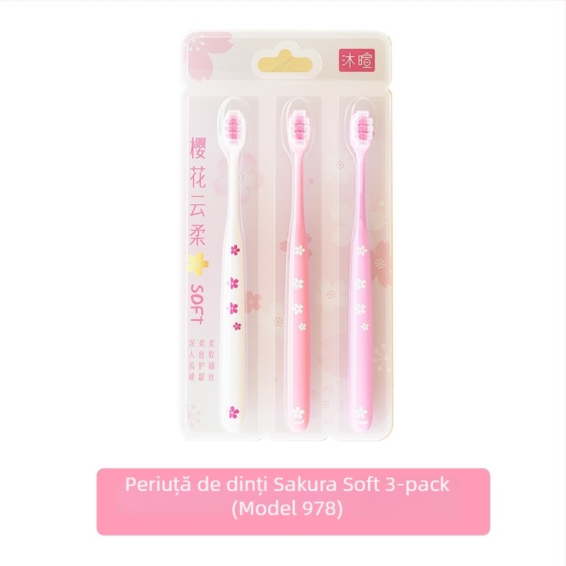 Periuță de dinți manuală pentru adulți, fire moi, protecție a gingiilor, model 001, set de 3