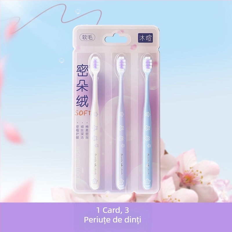 Periuță de dinți manuală pentru adulți, fire moi, protecție a gingiilor, model 001, set de 3