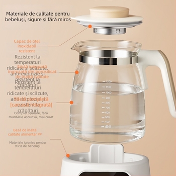 Ceainic electric din sticlă pentru sănătate, cu încălzitor de lapte pentru bebeluși – 1,3 L, 220V, 500–1000W, control tactil