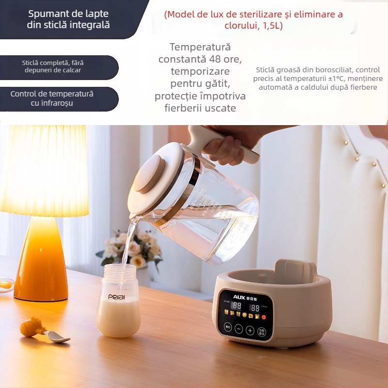 Oală de sănătate din sticlă, cu regulator pentru lapte de bebeluți și încălzitor de lapte, fierbător electric pentru uz casnic, 1–1,5 L, 220V, 500–1000W, control tactil