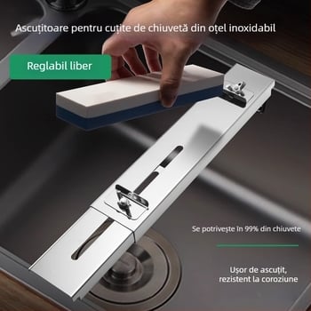 Suport fix pentru piatră de ascuțit pentru cuțite de bucătărie – din oțel inoxidabil, extensibil reglabil, stil modern minimalist, Shengwang 33050