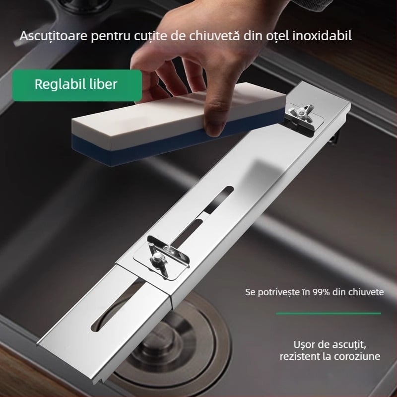 Suport fix pentru piatră de ascuțit pentru cuțite de bucătărie – din oțel inoxidabil, extensibil reglabil, stil modern minimalist, Shengwang 33050