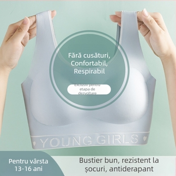 Sutien sport pentru fete, fără cusături, în stil vestă, nailon, cupă 3/4, cupe turnate subțiri, bretele fixe duble, respirabil