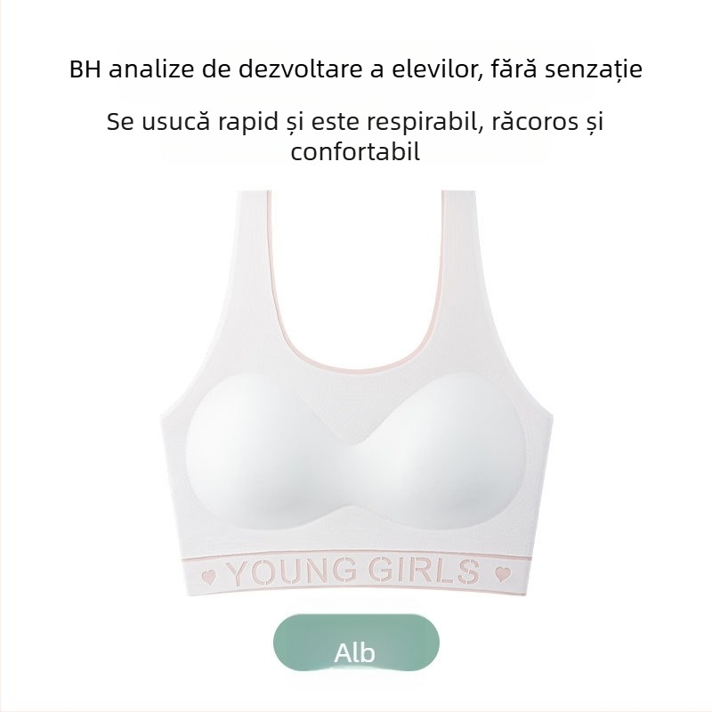 Sutien sport pentru fete, fără cusături, în stil vestă, nailon, cupă 3/4, cupe turnate subțiri, bretele fixe duble, respirabil