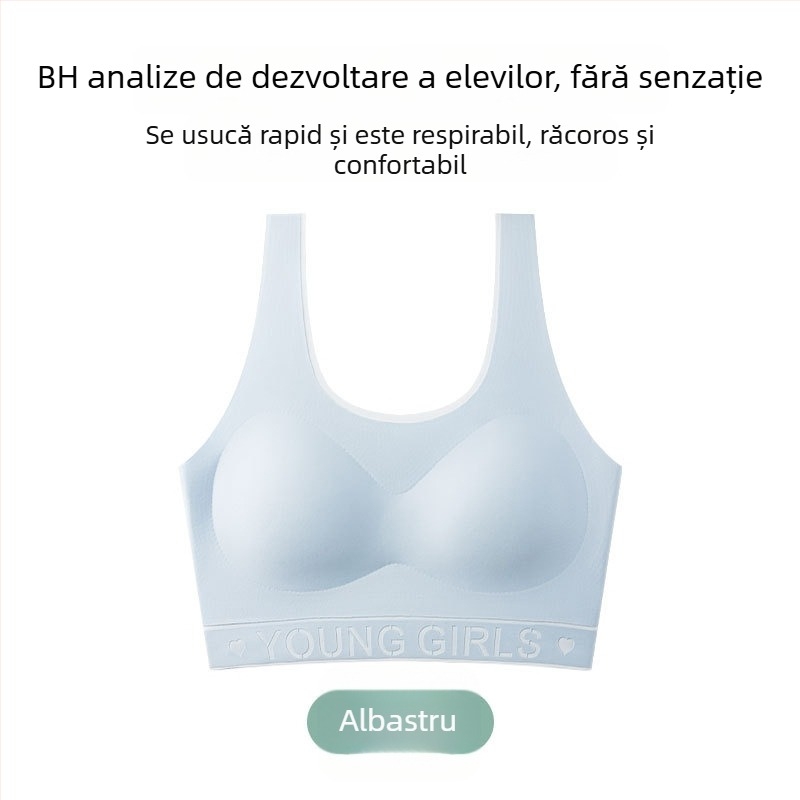 Sutien sport pentru fete, fără cusături, în stil vestă, nailon, cupă 3/4, cupe turnate subțiri, bretele fixe duble, respirabil