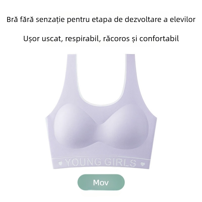 Sutien sport pentru fete, fără cusături, în stil vestă, nailon, cupă 3/4, cupe turnate subțiri, bretele fixe duble, respirabil