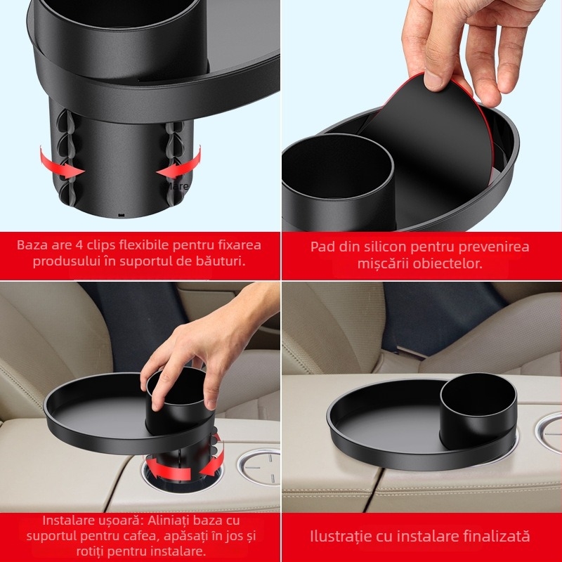 Shunwei SD-1043 Suport auto din plastic pentru pahare și tavă pentru gustări – Universal